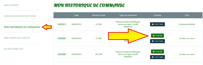 Historique de commande